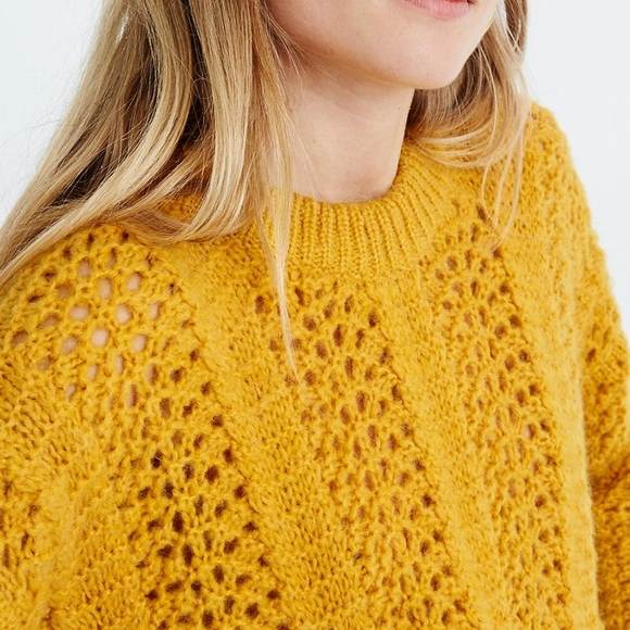 Madewell | Windermere Pointelle Knit Mustard Pullover Sweater - Picture 3 of 11